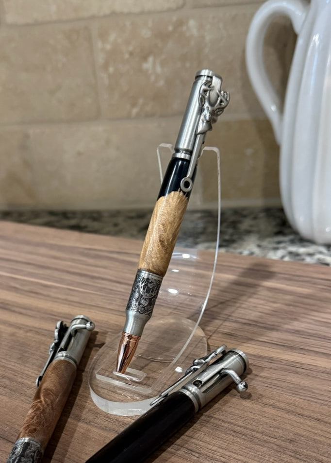 Pewter Deer Hunter Bolt action Pen (Malle Burl)