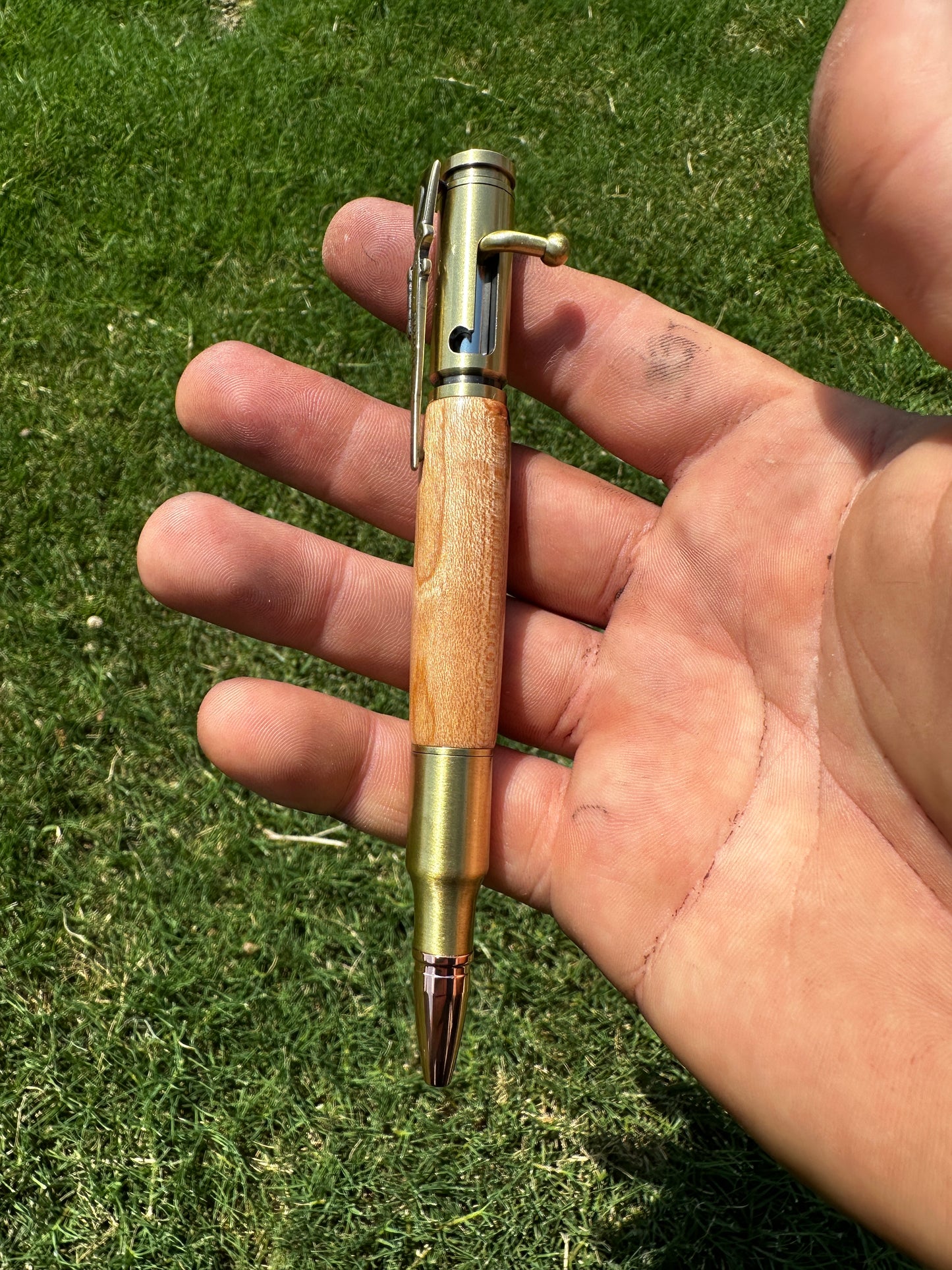 PSI "Bolt Action" Pen, Antique Brass Hardware with Cherry