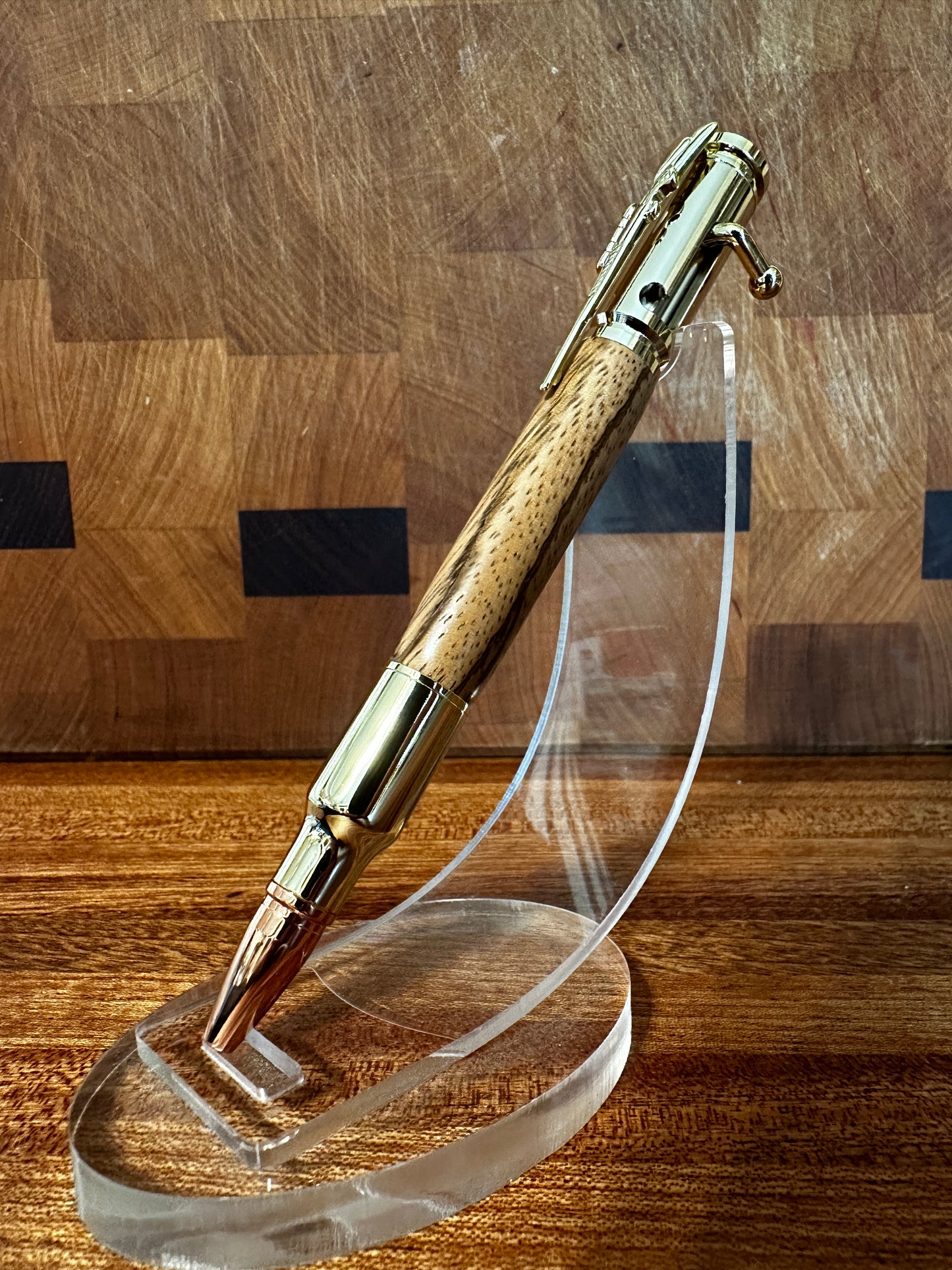 PSI "Bolt Action" Pen, Gold Hardware with Zebrawood