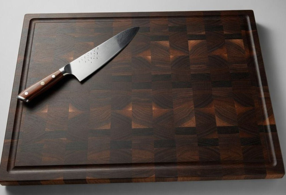 Walnut 2 inch end grain cutting board with a juice groove