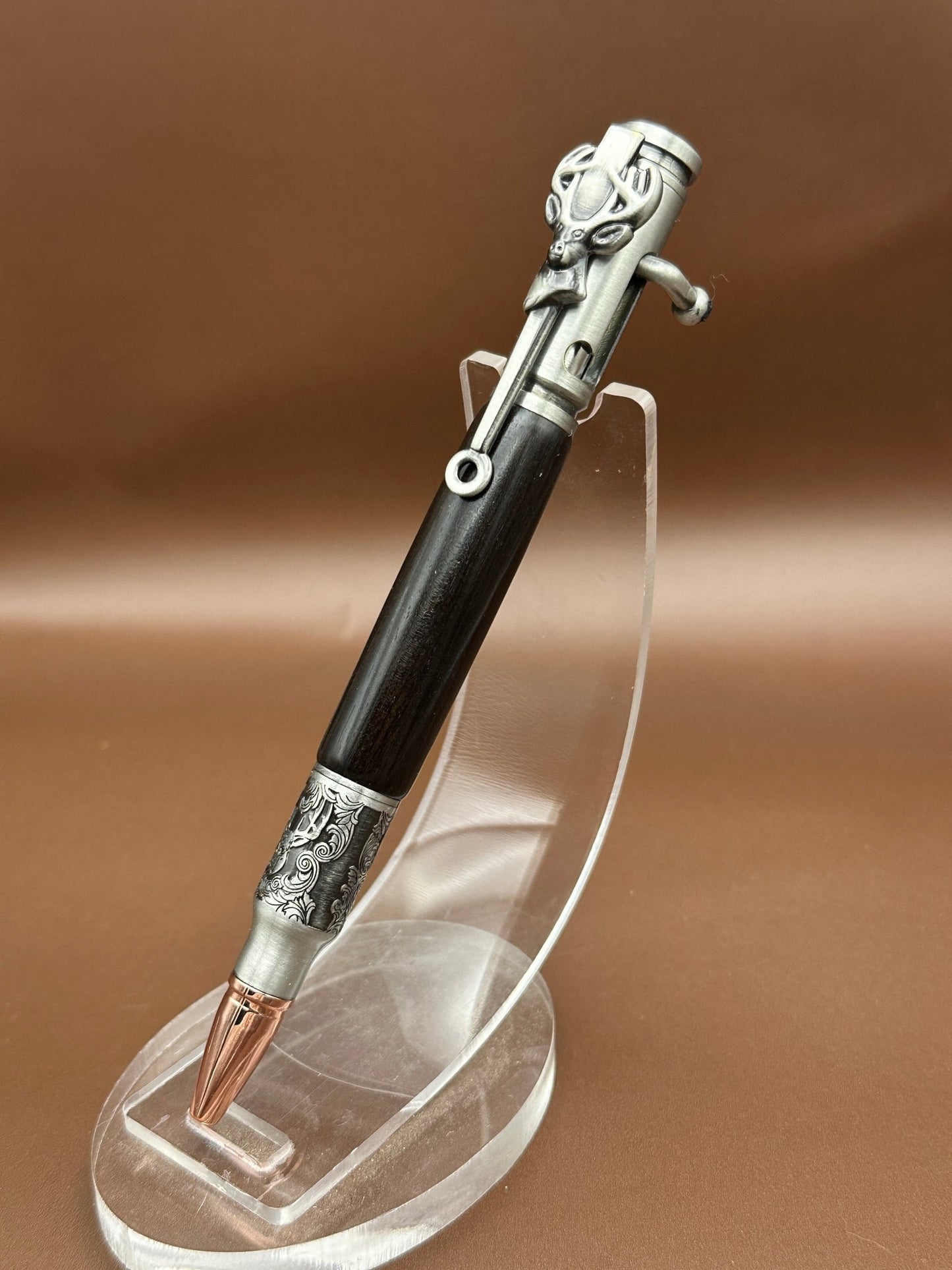 Pewter Deer Hunter Bolt action Pen (Ebony) - White Oaks Woodworking