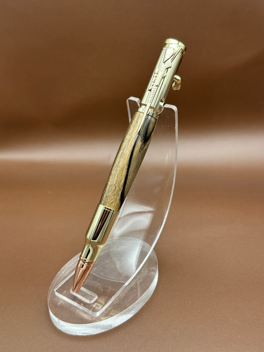 Gold Bolt Action Pen (Black & White Ebony)