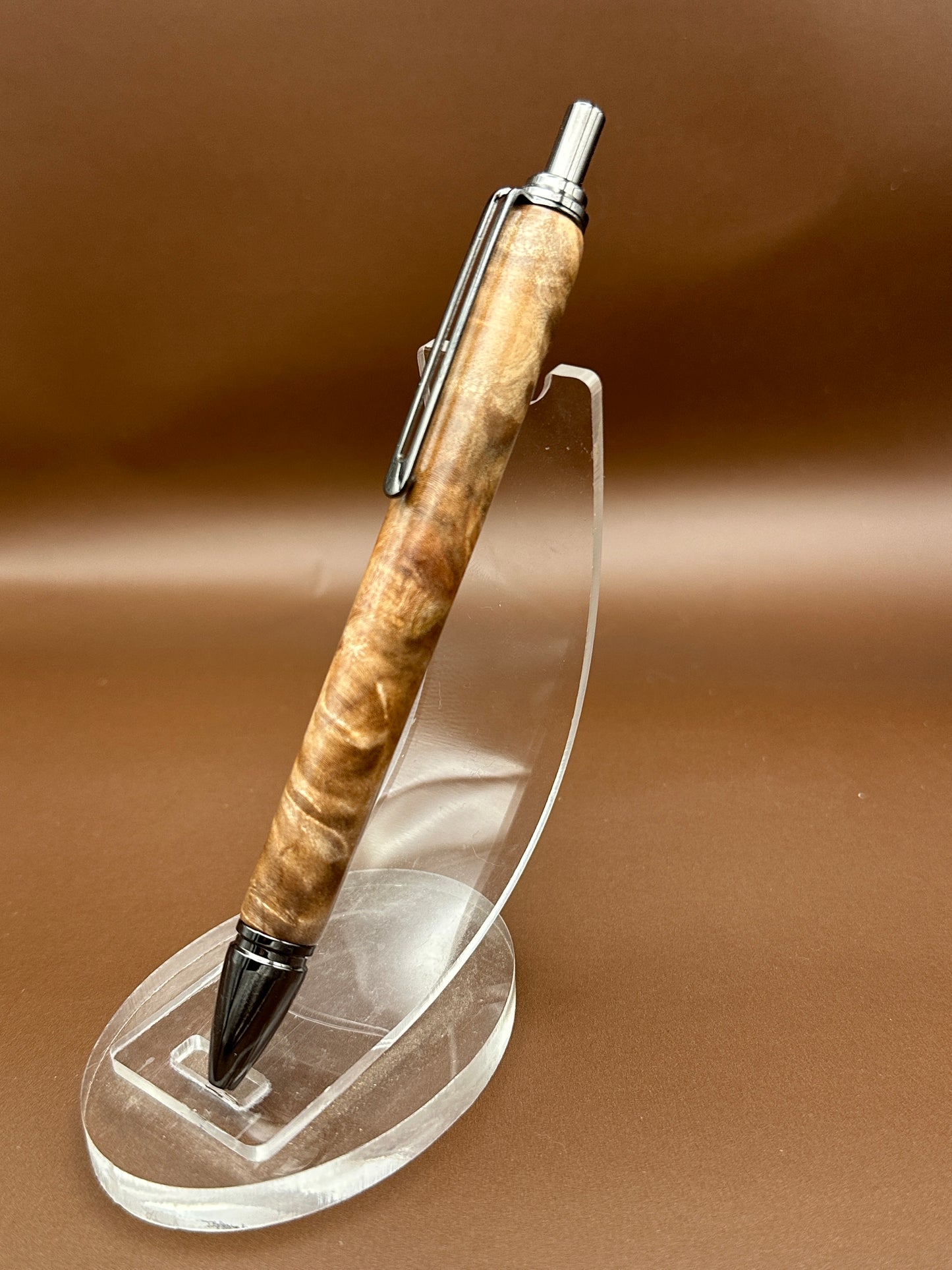 Maple Burl & Chrome Click Pen