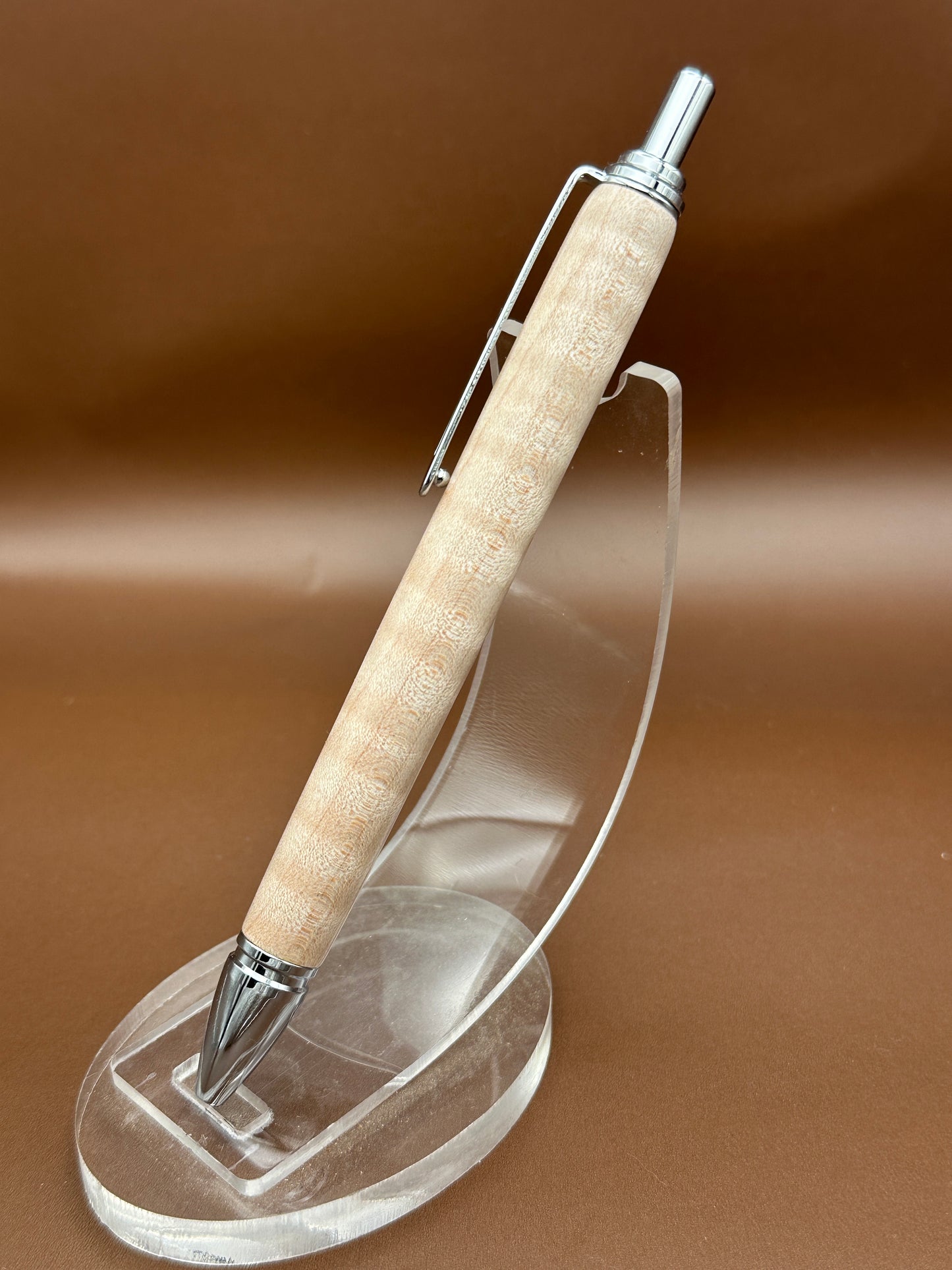 Curly Maple & Chrome Click Pen