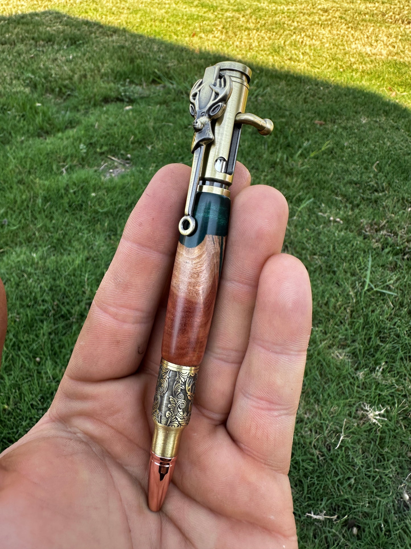 PSI "Deer Hunter" Bolt-action, Antique Brass Hardware with Mallee Burl and Green Epoxy