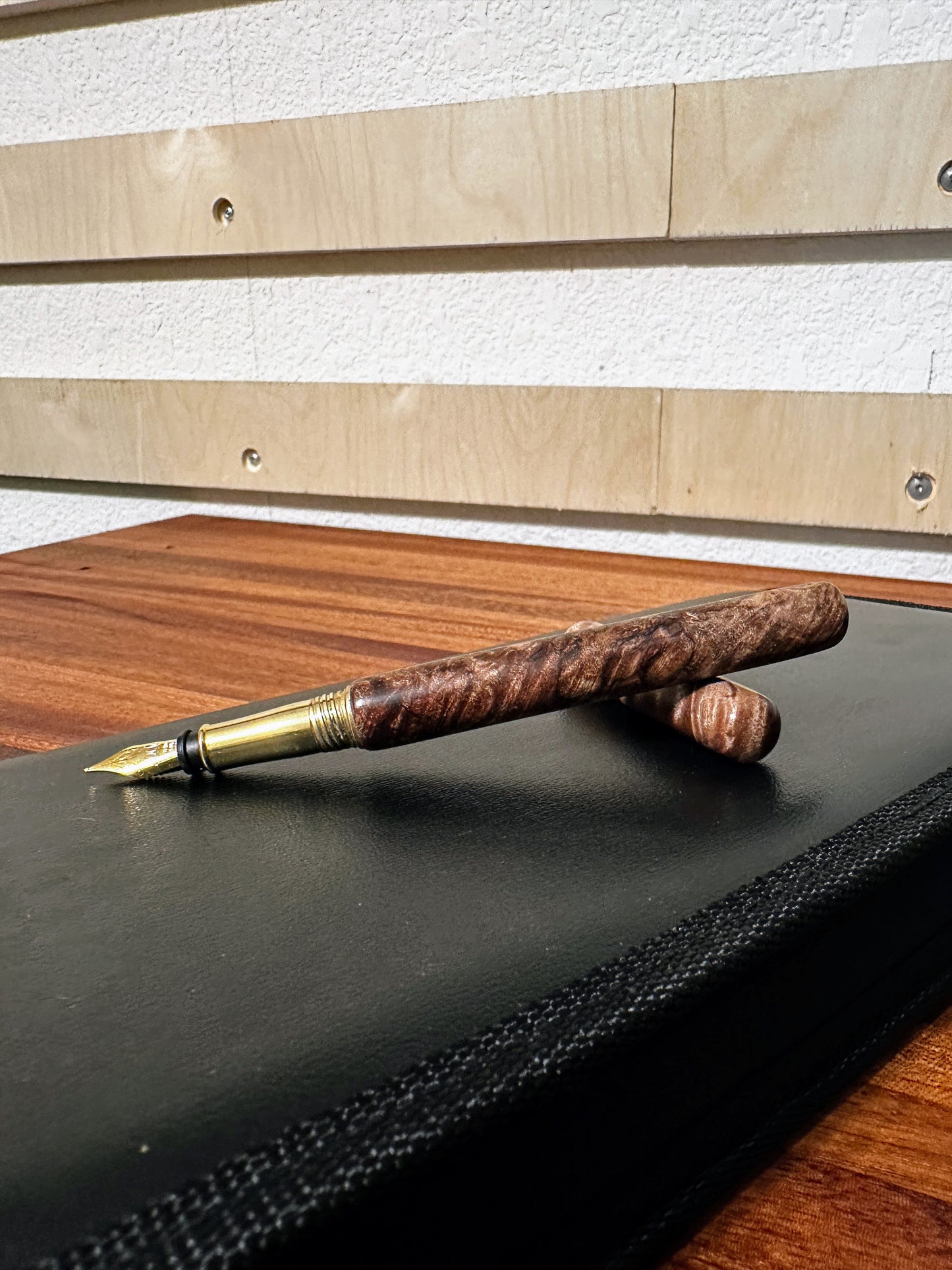 Apollo Fountain Pen Stabilized Maple Burl and Brass hardware