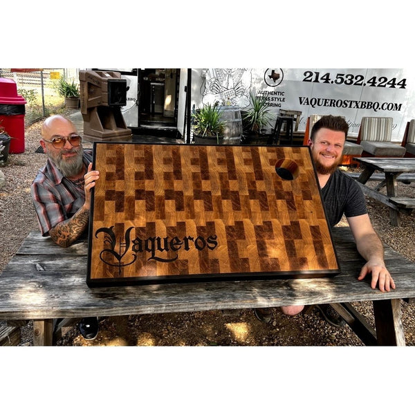 End Grain White Oak | Peruvian Walnut Border | Scrap hole | Logo Inlay