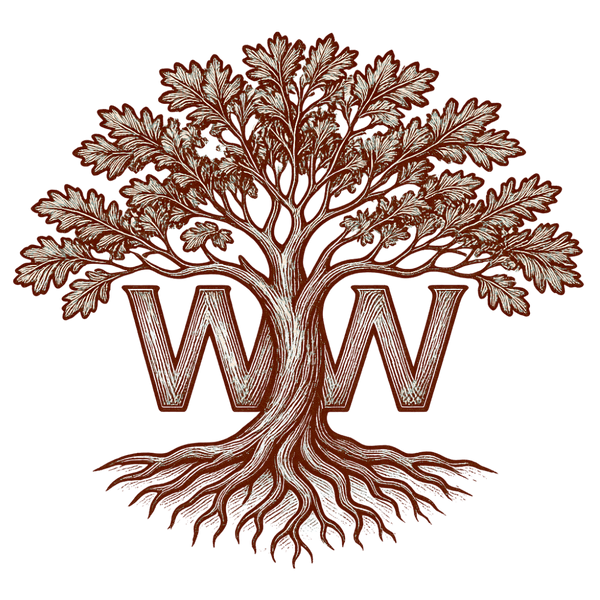 Tree design with 'WW' in the center on a green background