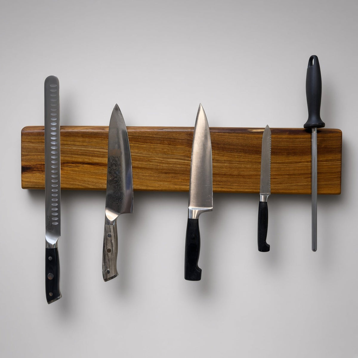 Handcrafted Magnetic Knife Rack Canarywood Live Edge #1 - White Oaks Woodworking