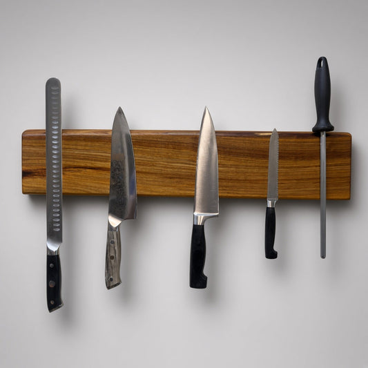 Handcrafted Magnetic Knife Rack Canarywood Live Edge #1 - White Oaks Woodworking