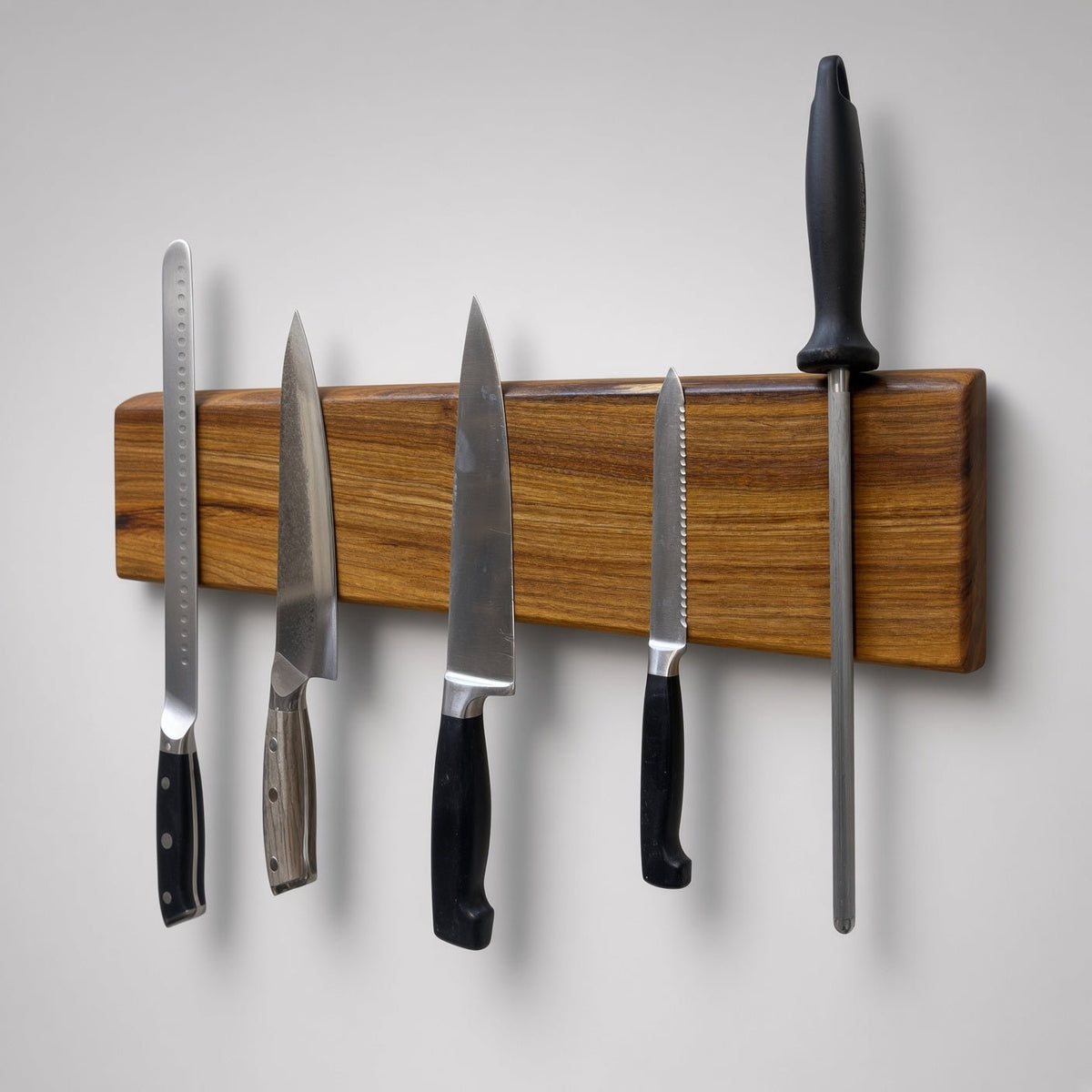 Handcrafted Magnetic Knife Rack Canarywood Live Edge #1 - White Oaks Woodworking