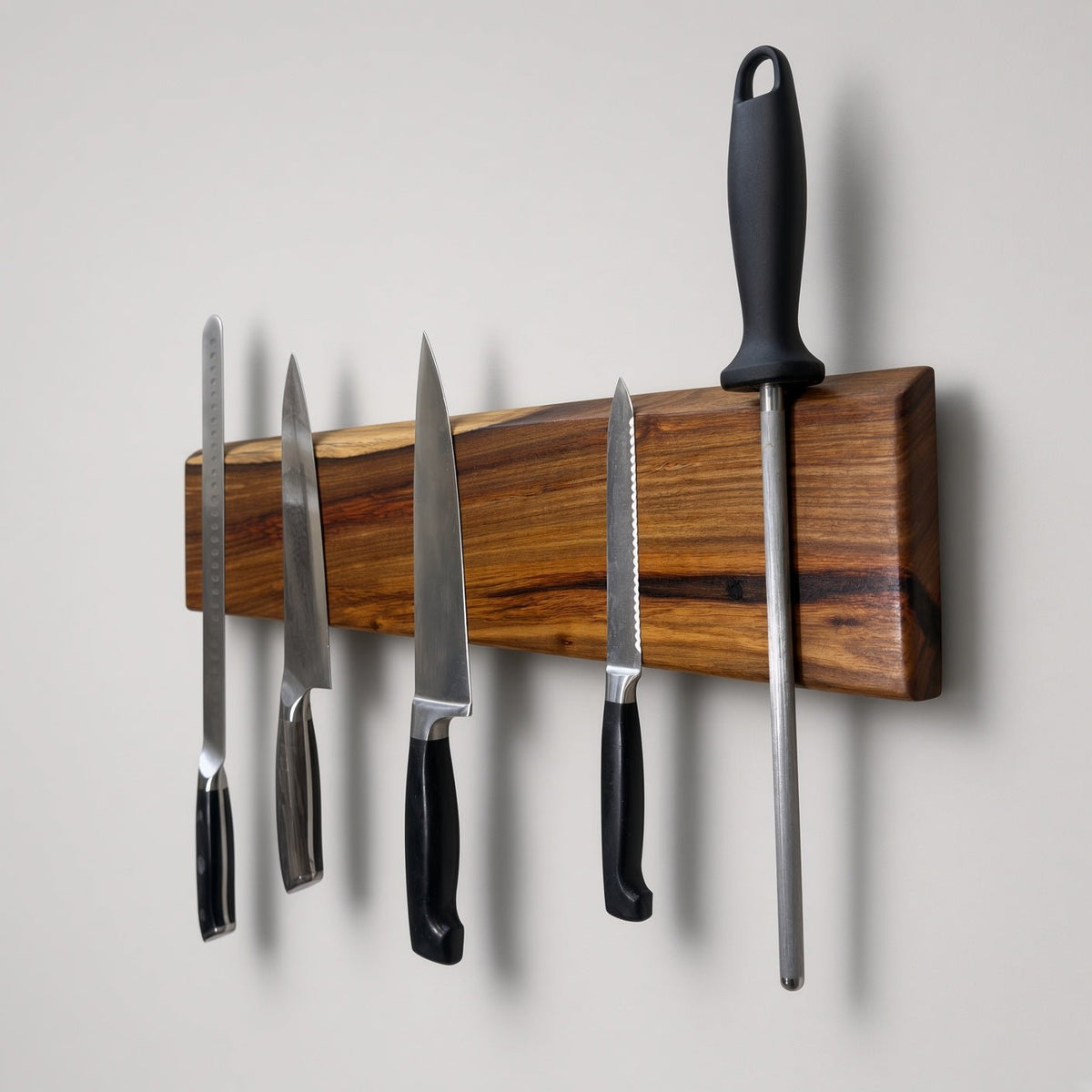 Handcrafted Magnetic Knife Rack Canarywood Live Edge #2 - White Oaks Woodworking