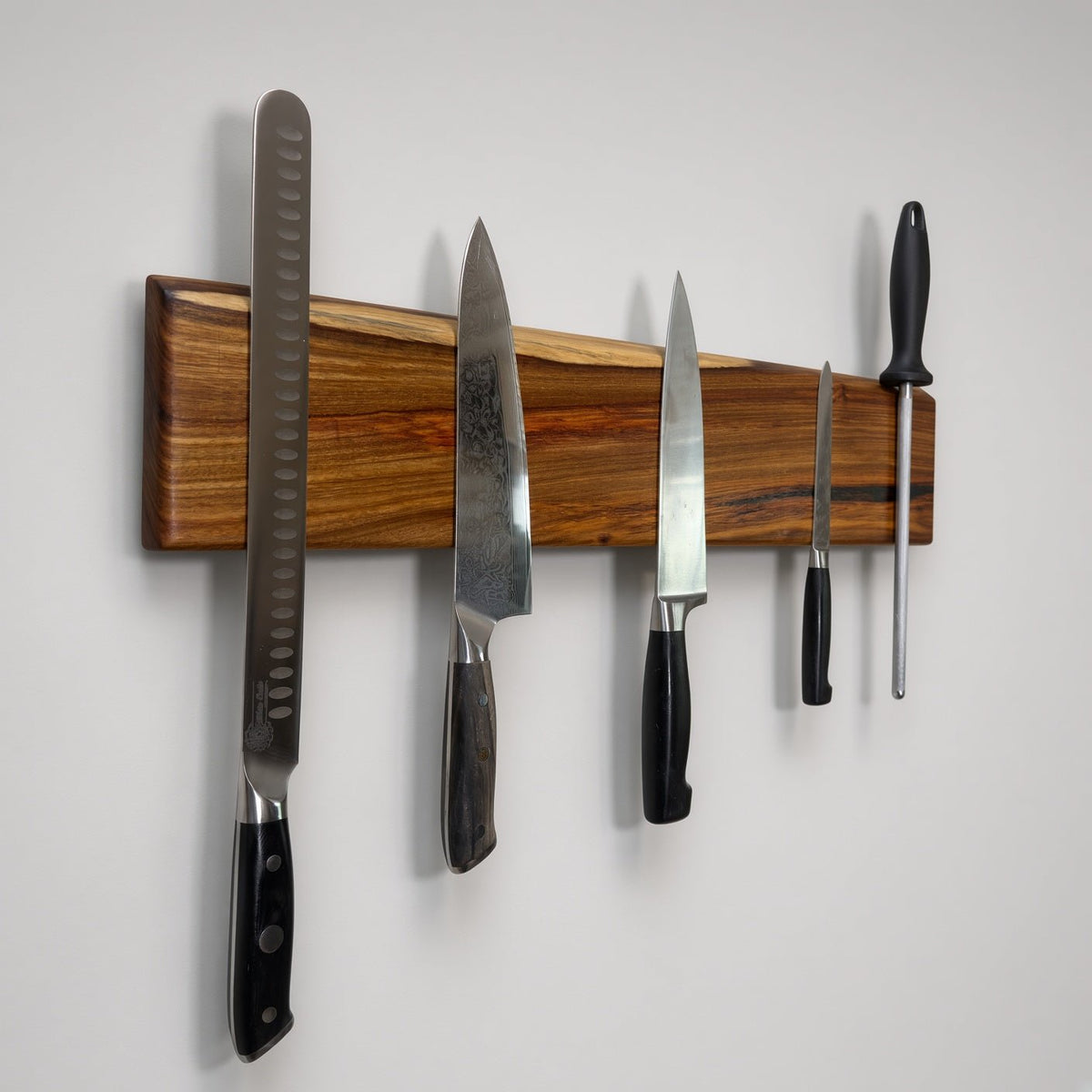Handcrafted Magnetic Knife Rack Canarywood Live Edge #2 - White Oaks Woodworking
