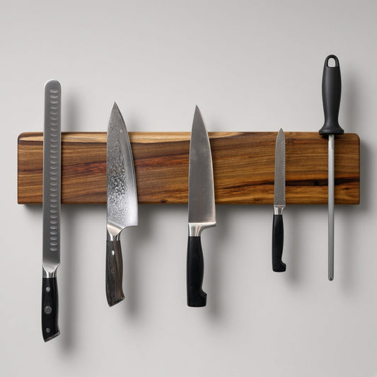 Handcrafted Magnetic Knife Rack Canarywood Live Edge #2 - White Oaks Woodworking