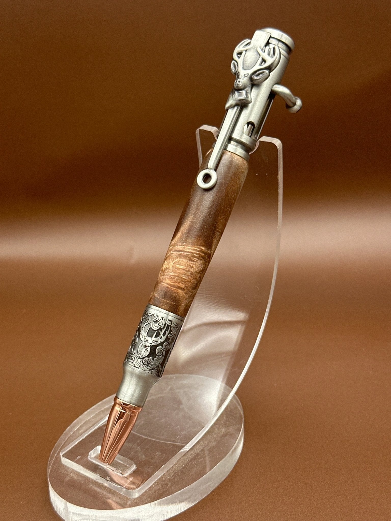 Pewter Deer Hunter Bolt Action Pen - White Oaks Woodworking